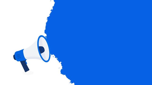 Megaphone Announcement With Expanding Blue Color Splash as A Copy Space.  Clean Communication Concept, Modern Promotional Background animation. Advertising and Promotion