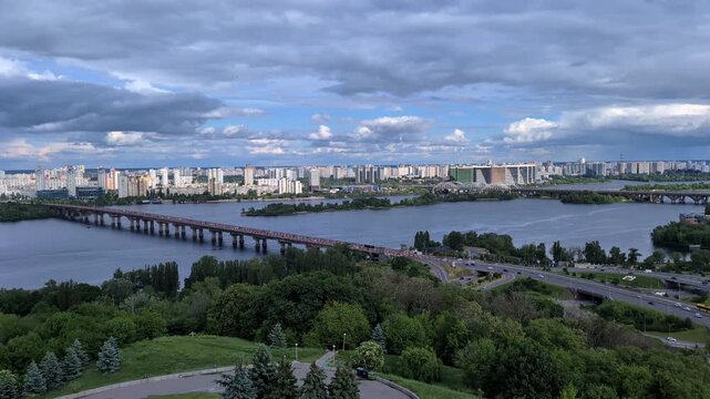Kyiv Dnieper river panorama with Paton bridge