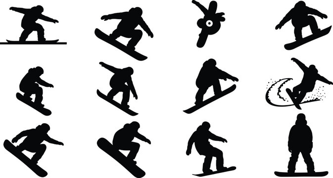 Skateboarder performing various tricks and stances Vector