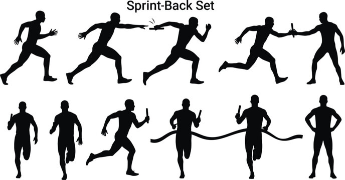 Two people sprint back exercise set illustration Vector