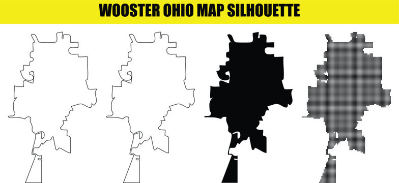 Wooster ohio map silhouette set creative design elements isolated geometric shapes collection vector illustration.