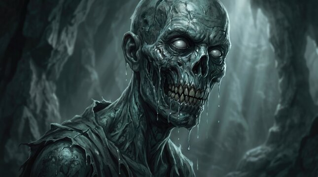Terrifying zombie portrait for halloween dark fantasy horror illustration for spooky seasonal designs