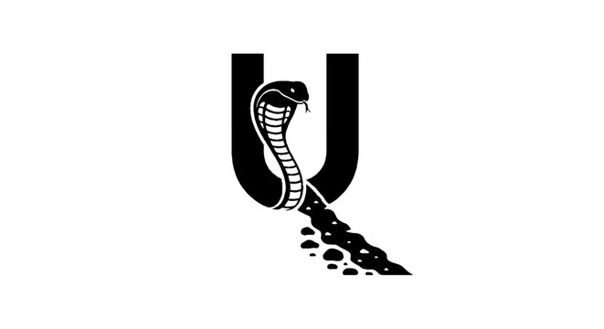 Black and white cobra snake forming letter U shape.