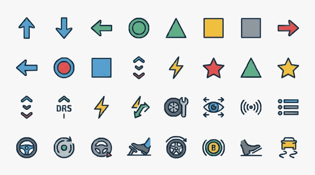 Sleek Racing and Vehicle Control Interface Icons Collection for Modern Racing Game UI UX Design