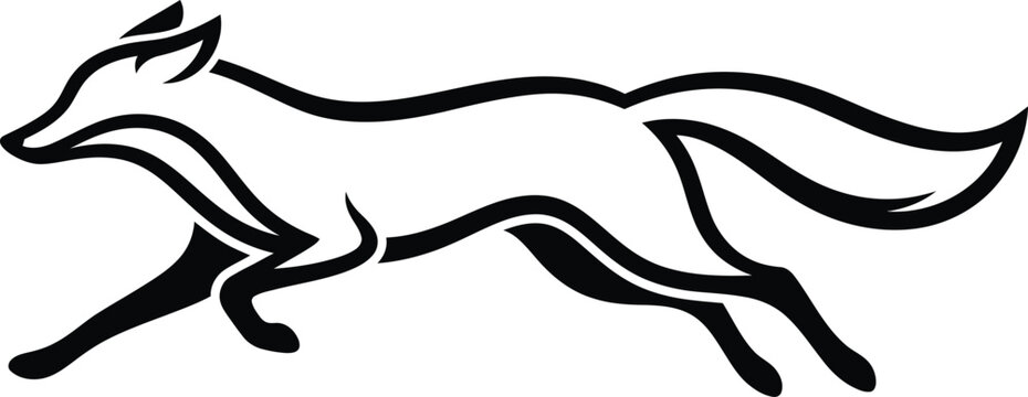 Running fox line art vector, jumping wild animal logo, black fox silhouette