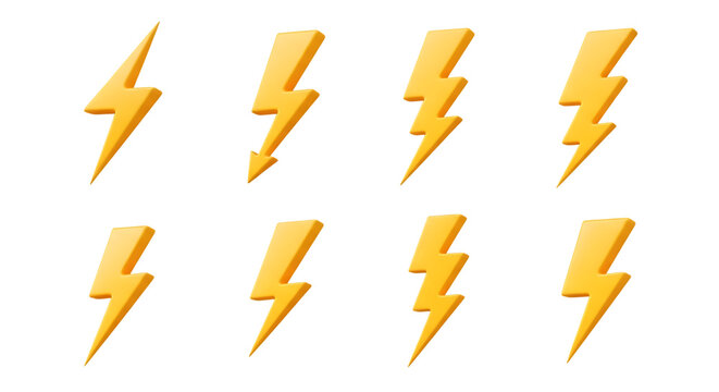 Collection of yellow lightning bolt icons on transparent background