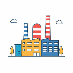 Obraz premium Flat Design Factory with Smokestacks and Clouds