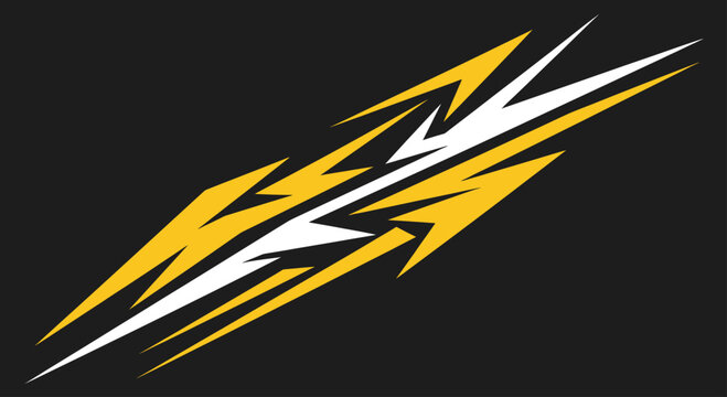 Yellow and white sharp lightning racing decal design.