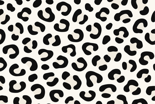 Seamless leopard print pattern with organic black and cream spots over a soft beige background for textile fashion design.