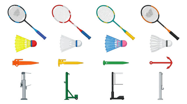Badminton rackets and shuttlecocks.