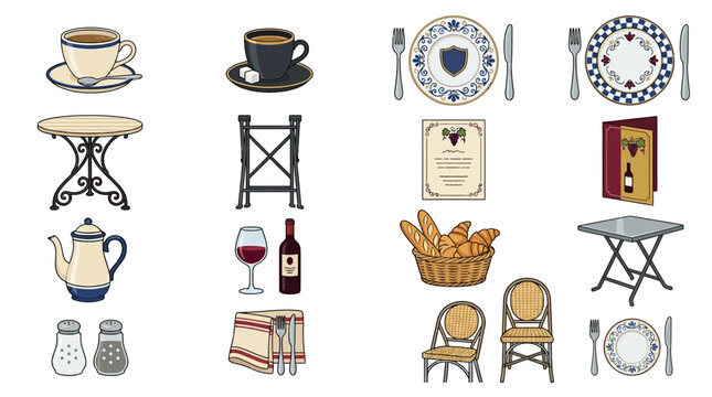 Table setting with food and drink.