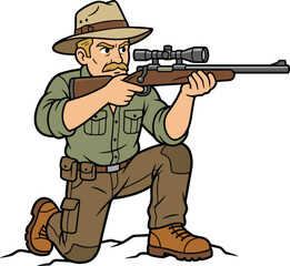 Fototapeta premium Hunter with Rifle Cartoon Character Vector Illustration