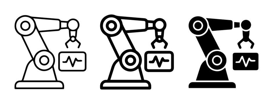 Industrial Robotic Arm Icons, Automation Technology, Manufacturing Process, Engineering Symbols