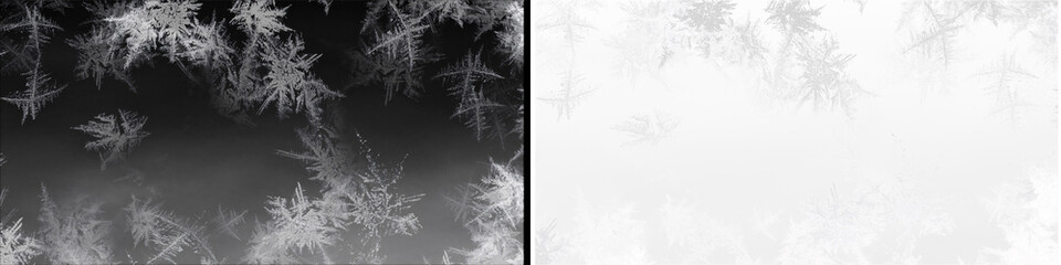 Obraz premium Frost patterns on glass surface overlay with transparent background for winter seasonal design graphics display.