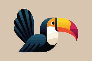 Obraz premium Colorful toucan vector illustration with geometric shapes and tropical vibes on light beige background for design.