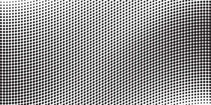 Abstract black and white halftone wave pattern, a modern graphic background with distorted dots creating an optical illusion and textured design