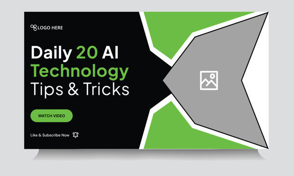 Daily technology tips and tricks video thumbnail banner design, daily photography learning tips and techniques video cover banner design, editable vector eps 10 file format