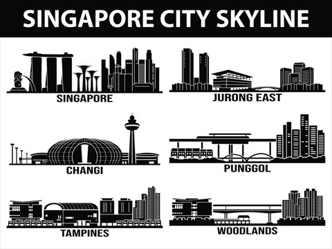 Singapore city skyline with Jurong East Woodlands Tampines Punggol Changi