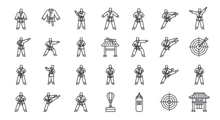 Martial arts and karate training icons set with fighters and equipment © putry
