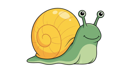 Friendly green snail with a bright yellow spiral shell © putry