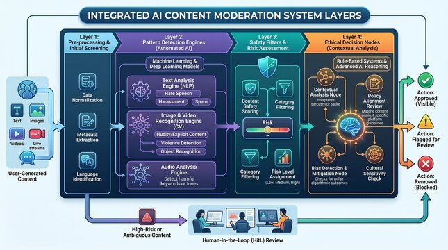Integrated AI Content Moderation System Layers for Safe Digital Platforms