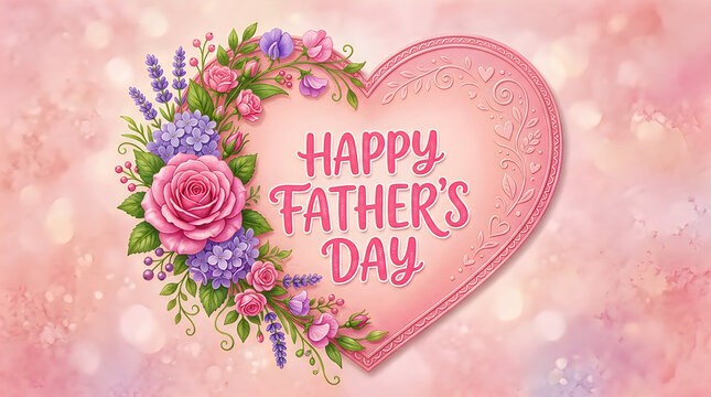Happy fathers day pink heart floral greeting card