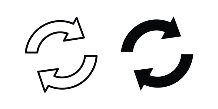 Circular arrows icon in line art and solid fill for refresh or repeat concept on white background