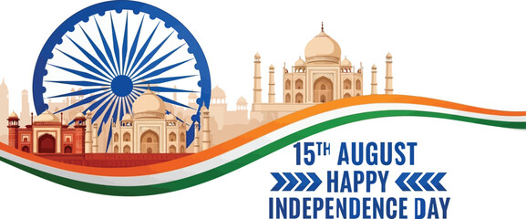 Naklejka premium Indian independence day graphic with date flag and ashoka chakra illustration