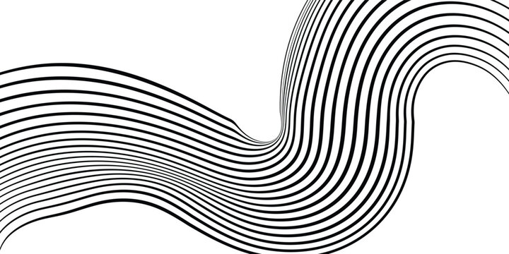 Minimalist abstract background of smooth flowing parallel black contour lines, white background. Vol 2
