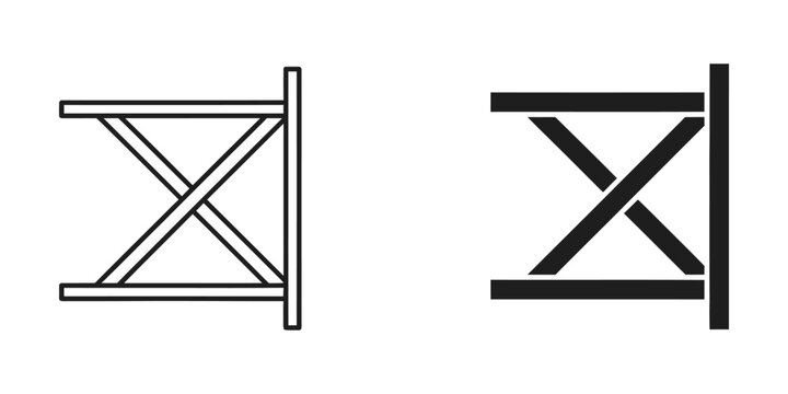 Scaffolding section outline and solid icon for construction safety and building industry concept