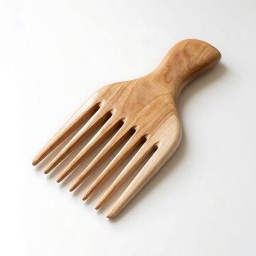 Handcrafted wooden hair pick comb isolated on white background