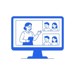 Fototapeta premium Online learning icon combining a laptop, graduation cap, open book, and globe to represent digital education, academic achievement, global learning, and e-learning platforms. Clean vector design ideal