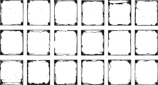 Distressed Square Photo Border Collection and Retro Grunge Frame Textures Grid Bundle