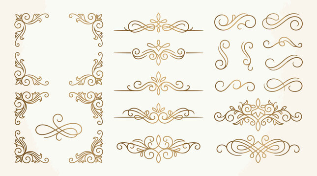 Elegant Golden Ornate Flourishes and Decorative Elements Collection.