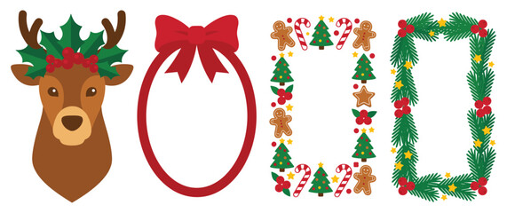 Holiday seasonal decor frames and cute reindeer head. © NAZMA