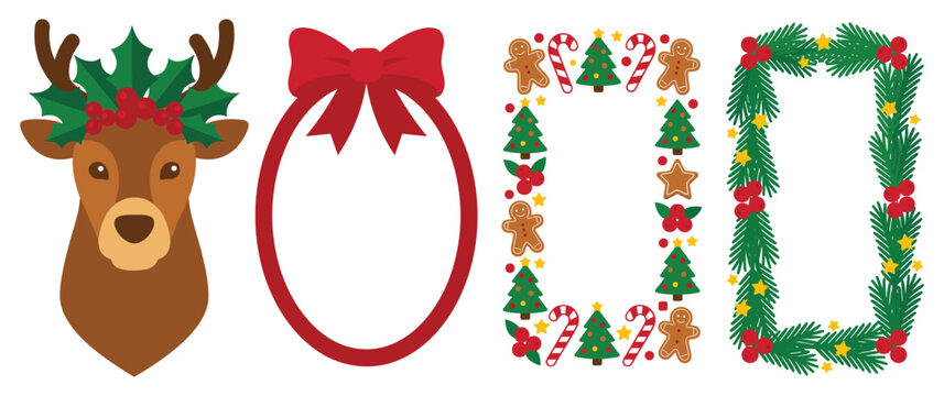 Holiday seasonal decor frames and cute reindeer head.