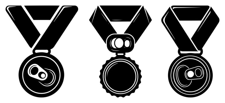 Award medals featuring soda can pull tabs symbolizing consumption success in minimalist graphic style