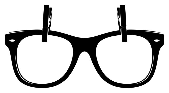 Eyeglasses hanging on a clothesline with wooden clothespins surreal vision concept vector silhouette