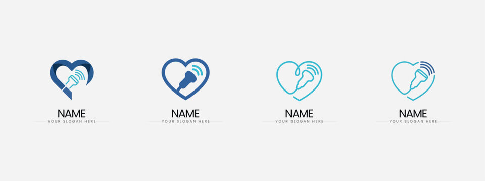 Ultrasound heart scan diagnostic medical logo icons set with ultrasound
