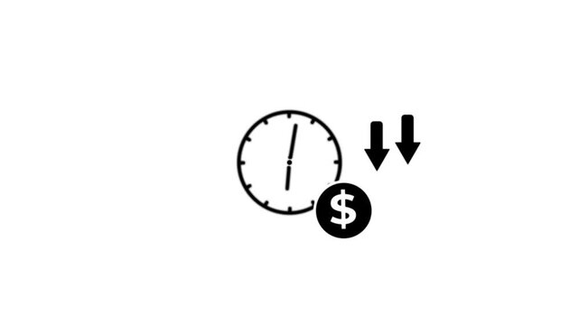 Time reduction money animation.dollar coin down icon animation. 4K motion animation.