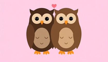 Obraz premium Cute cartoon owls sitting together with a small heart symbol