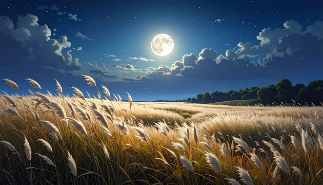 Moon Over Golden Wheat Field