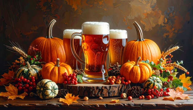 Beer And Pumpkin Autumn Display