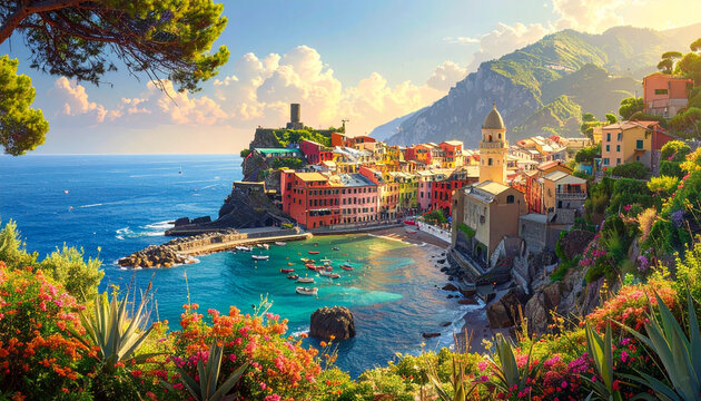Mediterranean Coastal Village Painting