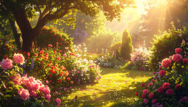 Blooming Garden In Golden Light