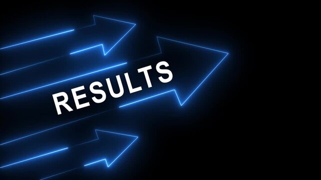 Results - arrows with text and female with chalk - summary, back background outcome, conclusion 4k video...