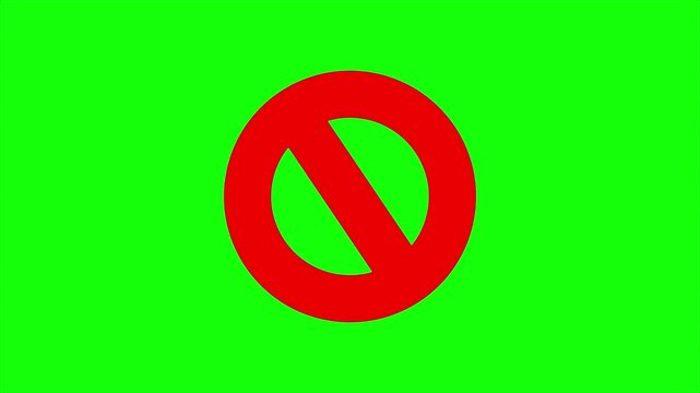 A large red prohibition sign on a green background