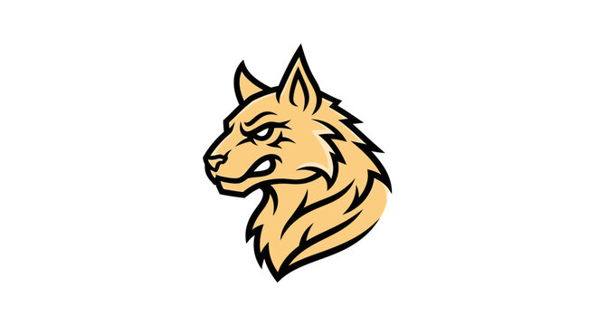 Stylized golden wolf head profile vector graphic logo.