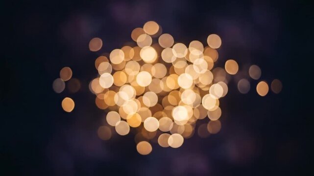 Golden circular bokeh cluster on dark background.