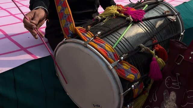 Dhol Playing in Function with Traditional Indian Drum Performance, Wedding Celebration, Festive Energy, and Cultural Music Atmosphere